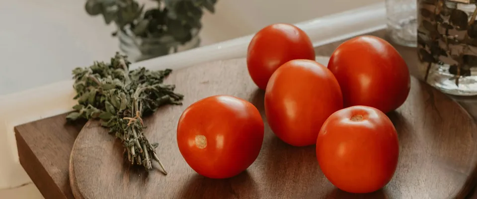 Everyday produce on a kitchen counter ready for prep, no people in frame